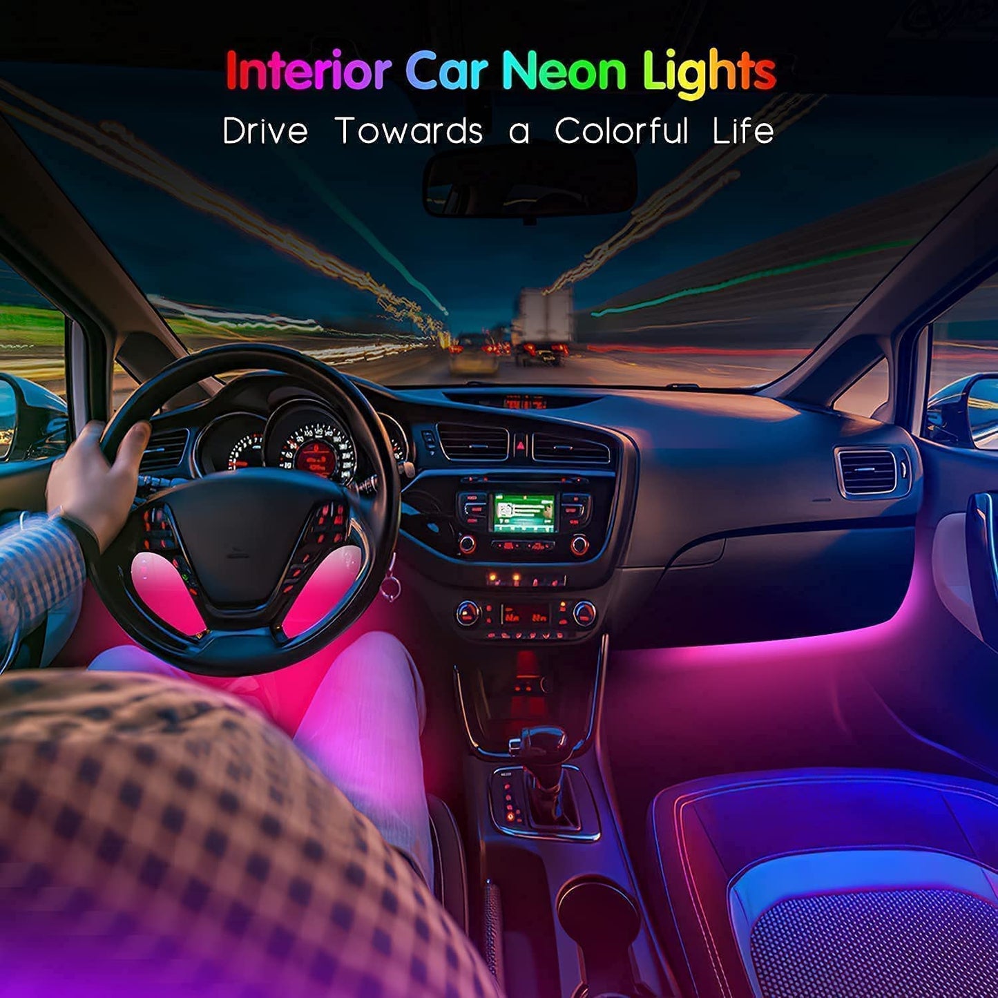 Car LED Strip Light,  4Pcs 36 LED Multi-Color Car Interior Lights under Dash Lighting Waterproof Kit with Multi-Mode Change and Wireless Remote Control, Car Charger Included,Dc 12V