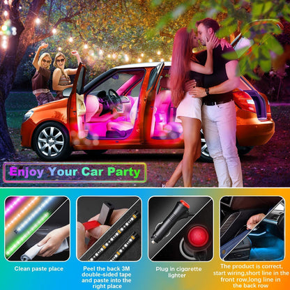 Car LED Strip Light,  4Pcs 36 LED Multi-Color Car Interior Lights under Dash Lighting Waterproof Kit with Multi-Mode Change and Wireless Remote Control, Car Charger Included,Dc 12V